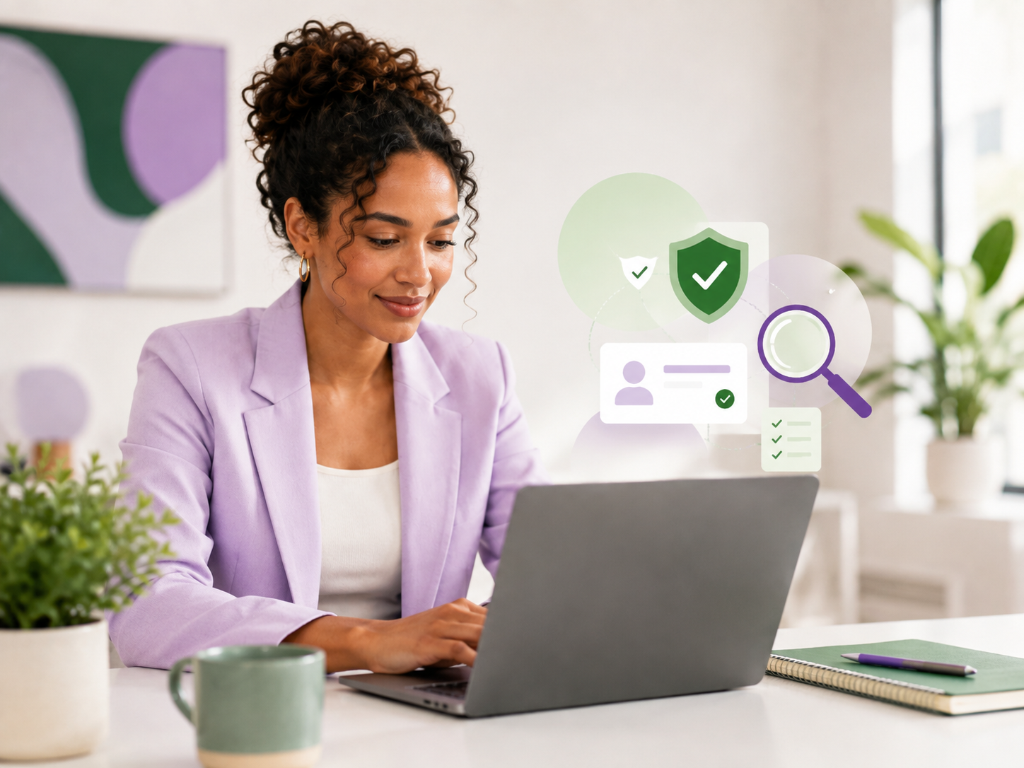 A Lettucey team member reviewing reference evidence on a laptop