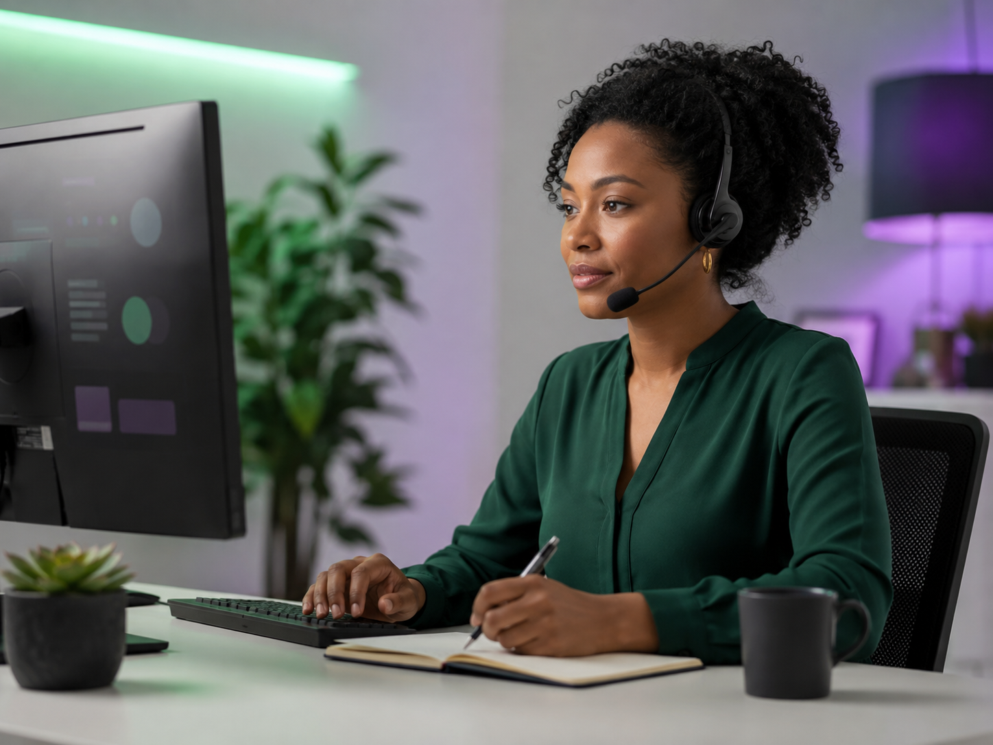 A member of the Lettucey team carefully reviewing information at her desk